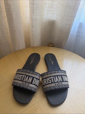 Dior Navy and Beige Logo Slide Sandals